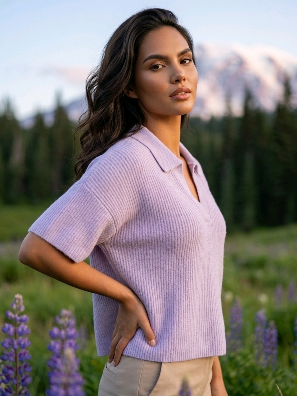 Lavender Knit Polo Sweater - Picture 4 of 10